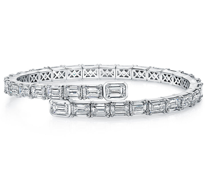 East West Emerald Cut Diamond Bypass Bracelet
