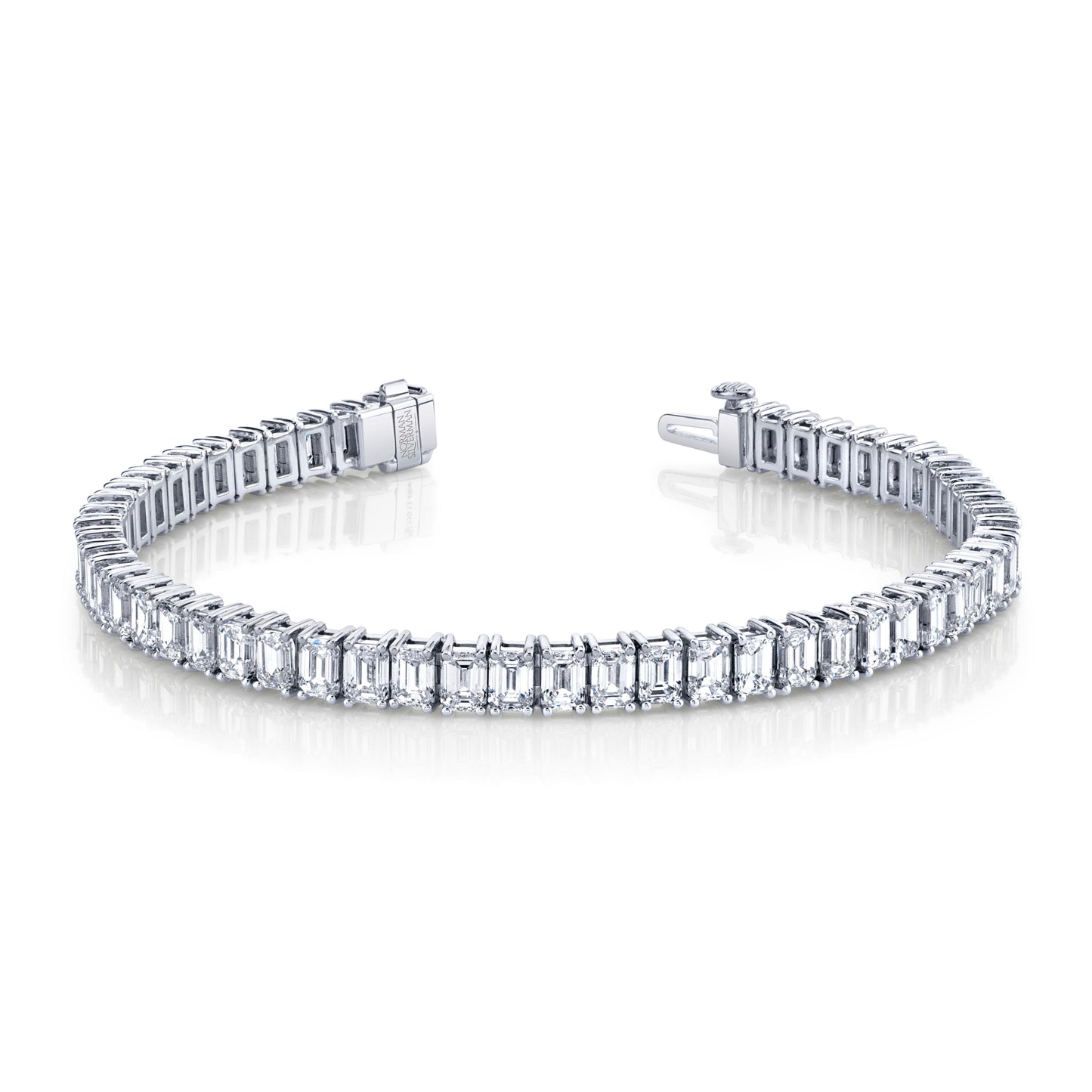 Emerald Cut Diamond Straight Line Bracelet in White Gold