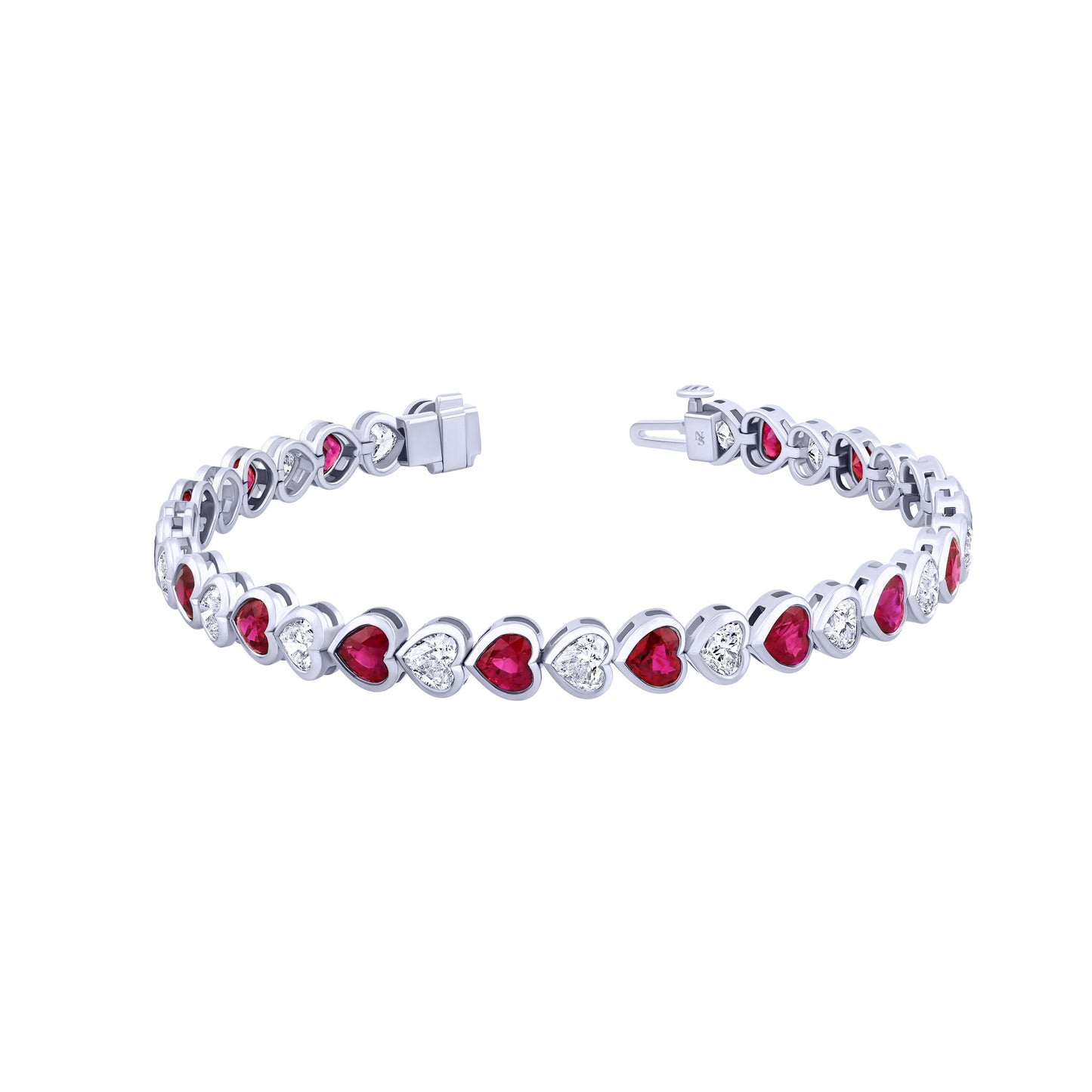 Ruby and Diamond Heart Bezel Set Bracelet