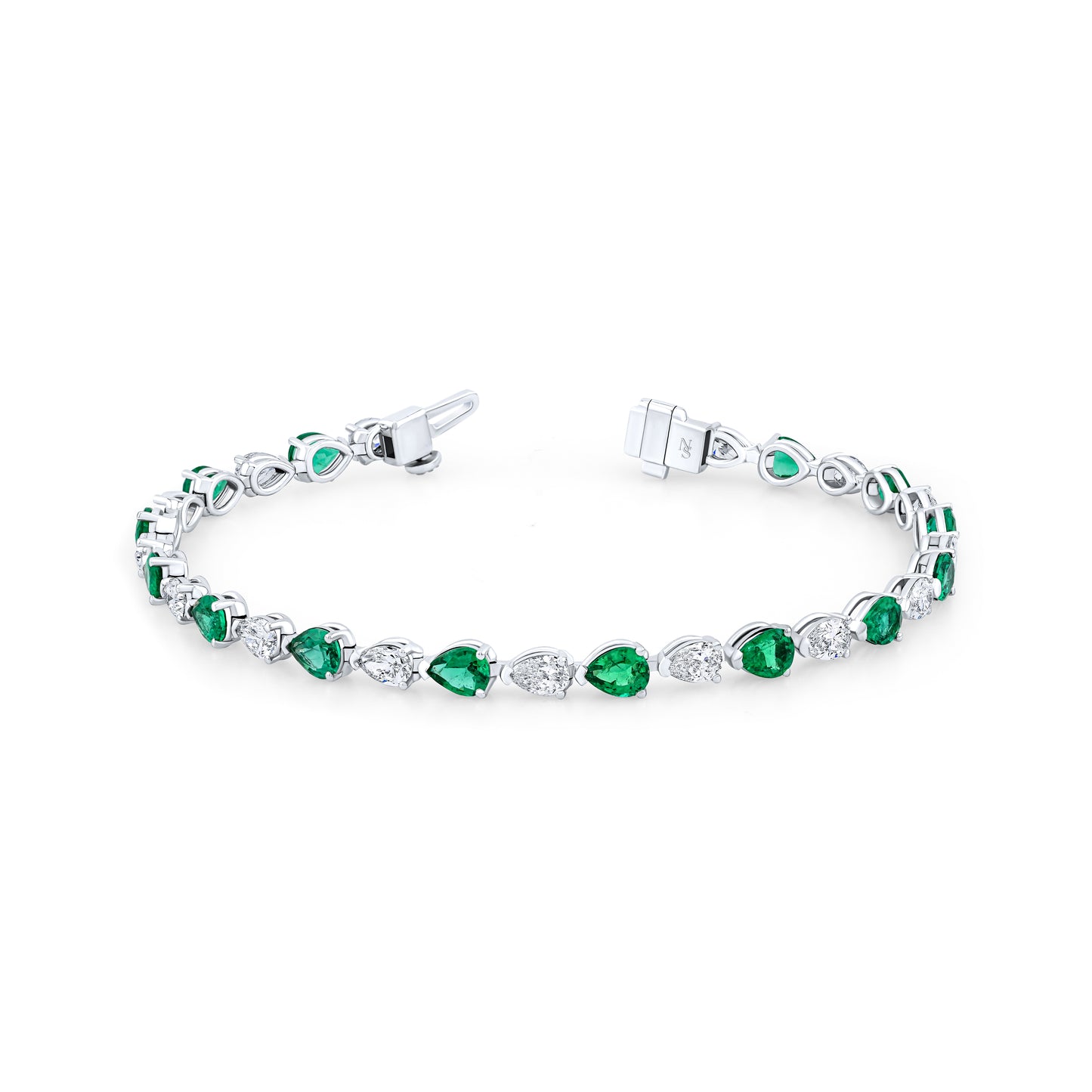East West Alternating Pear Diamond and Emerald Bracelet
