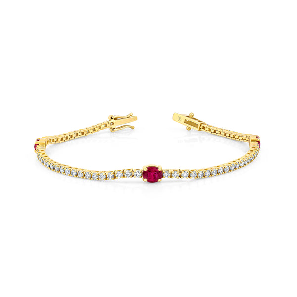 Straight Line Diamond Bracelet with Oval Ruby Station Accents