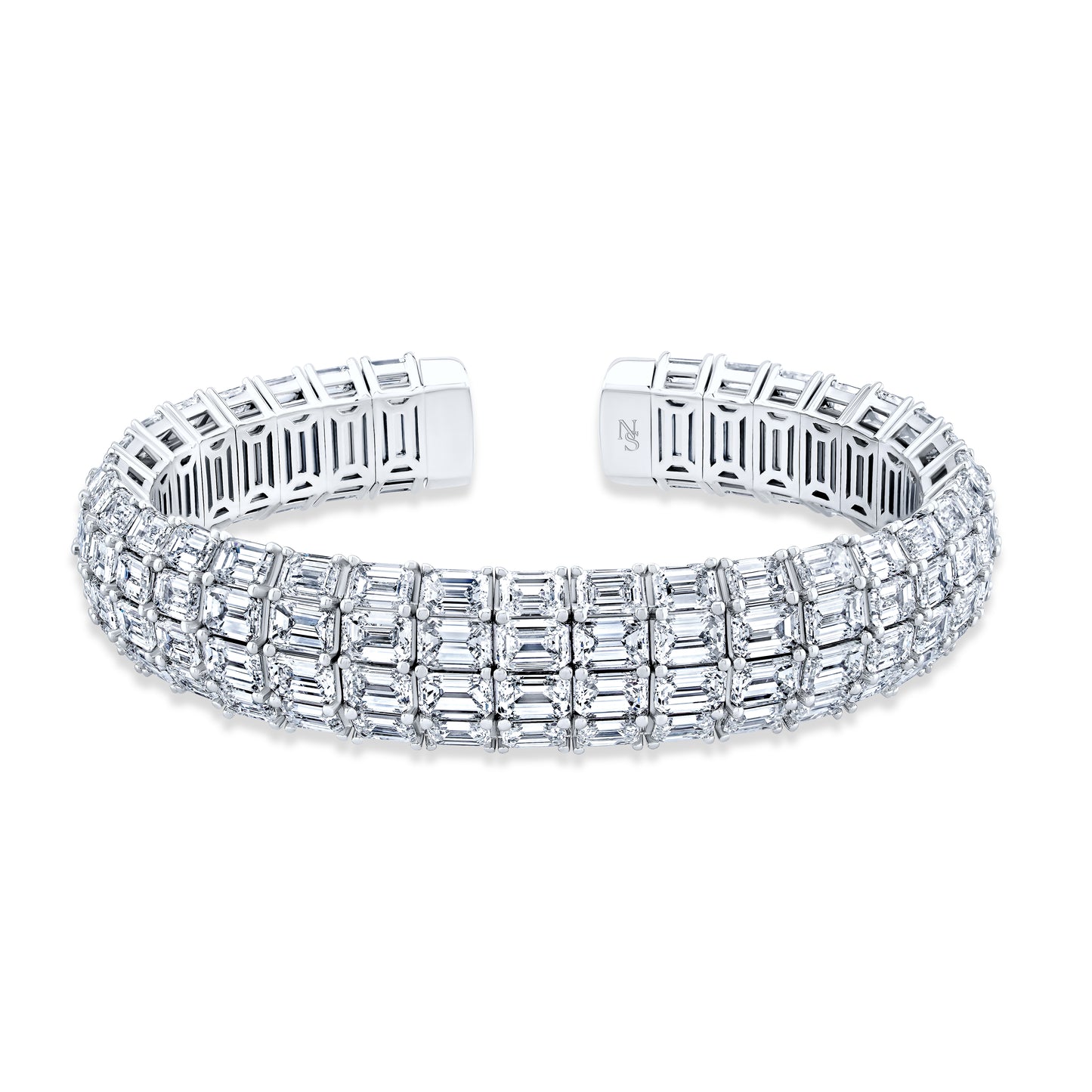 Four Row Emerald Cut Diamond Cuff Bracelet