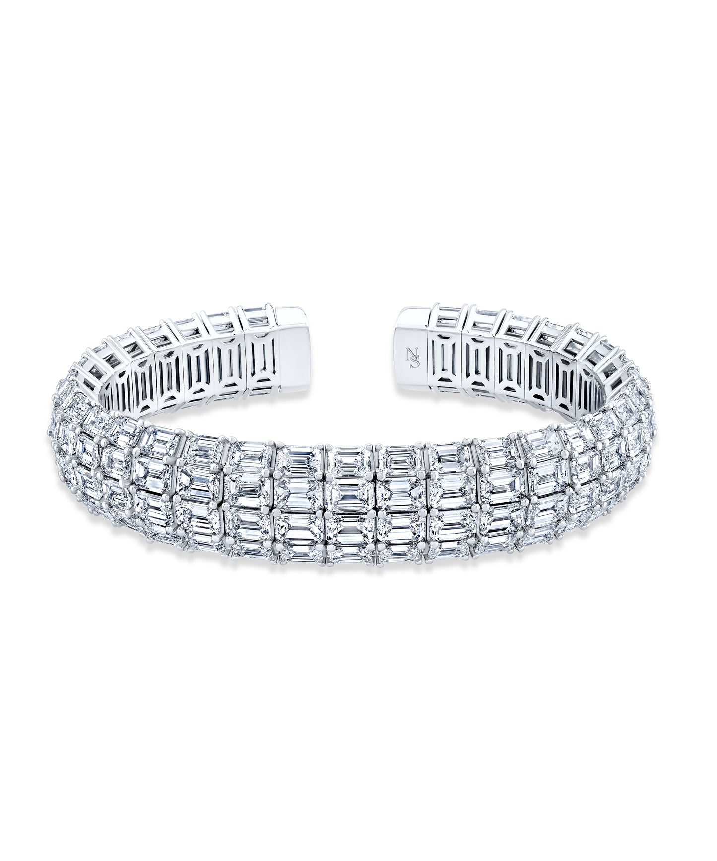 Triple Row Emerald Cut Diamond Cuff Bracelet