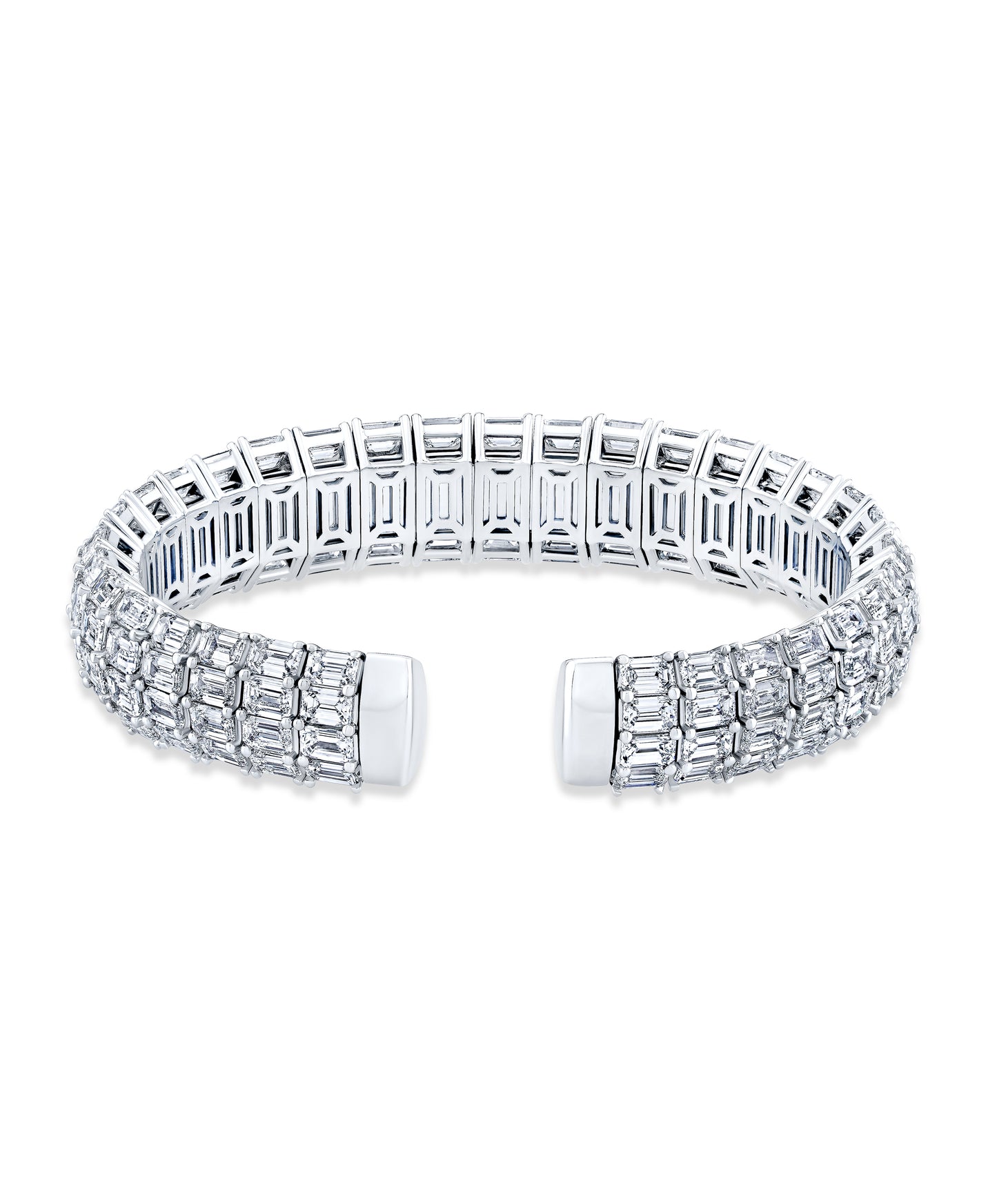 Triple Row Emerald Cut Diamond Cuff Bracelet