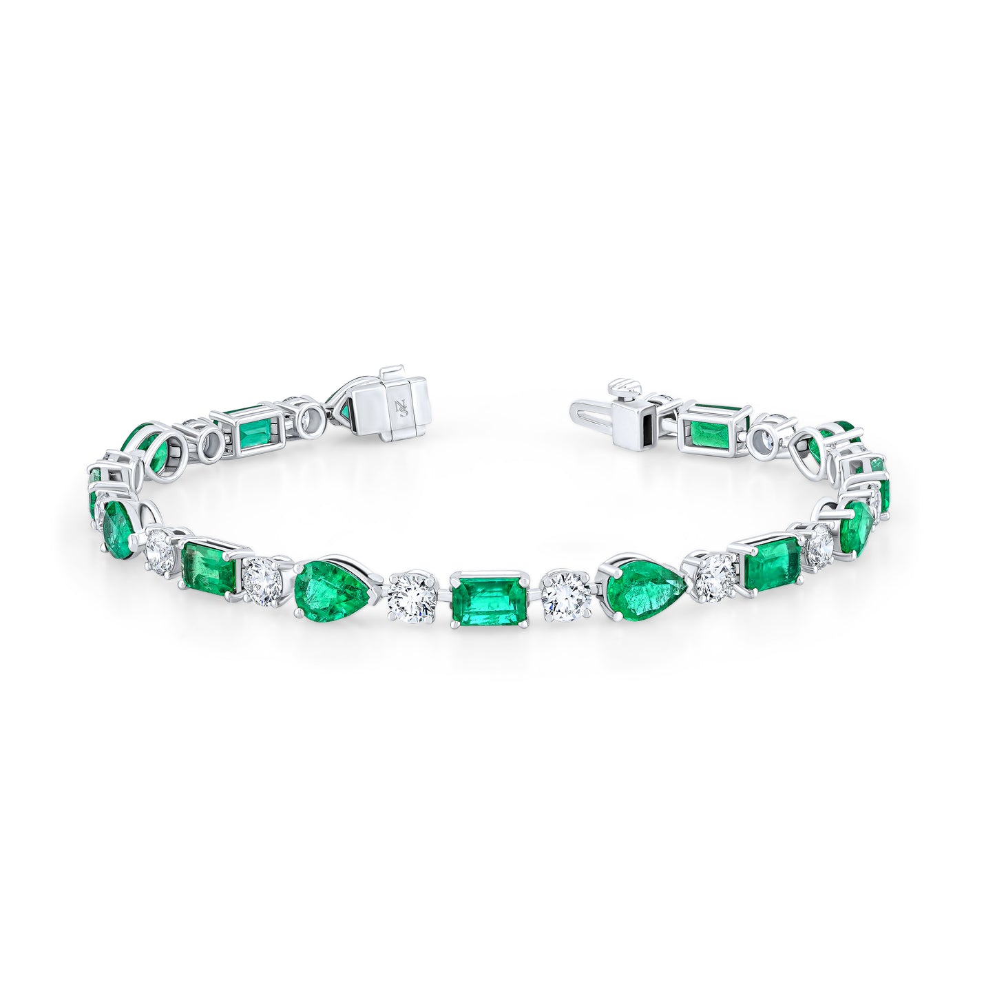 East West Mixed Fancy Shape Emerald and Diamond Bracelet