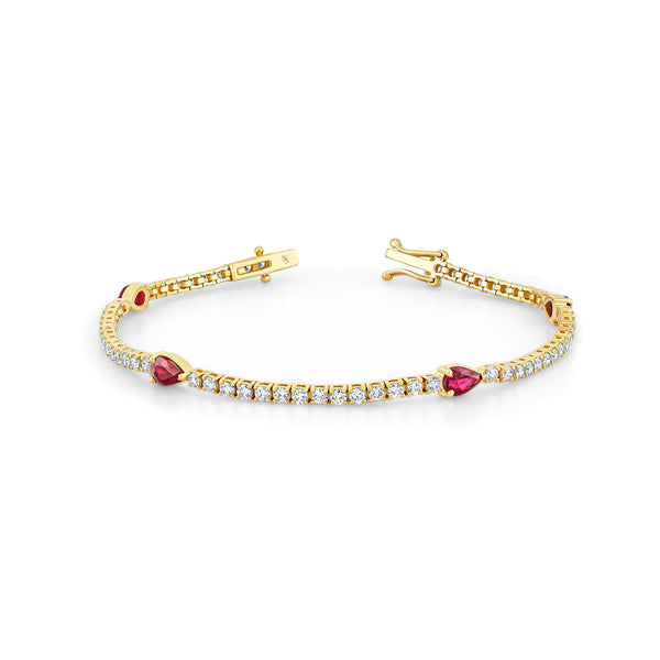 Straight Line Diamond Bracelet with Ruby Station Accents