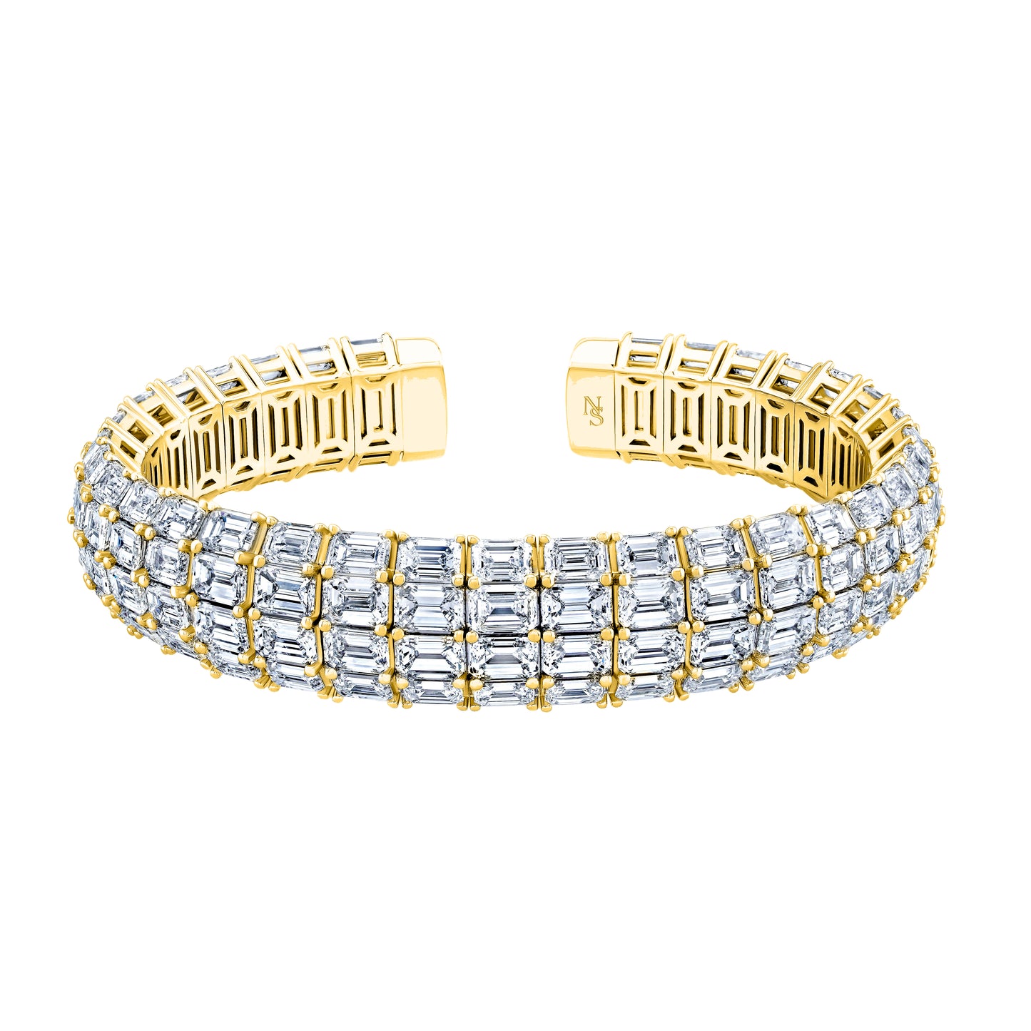 Four Row Emerald Cut Diamond Cuff Bracelet
