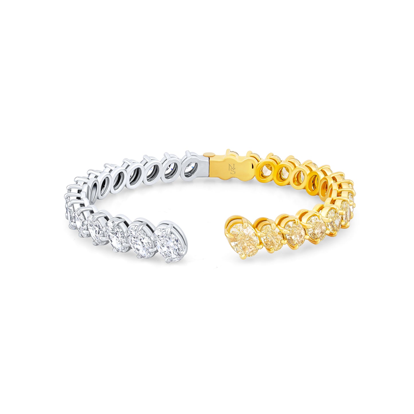 Fancy Yellow and White Oval Diamond Hinged Bangle