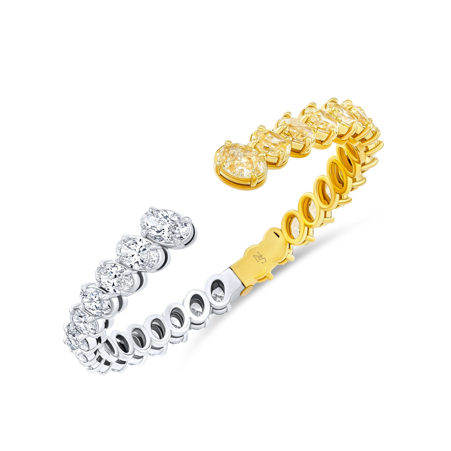 Fancy Yellow and White Oval Diamond Hinged Bangle