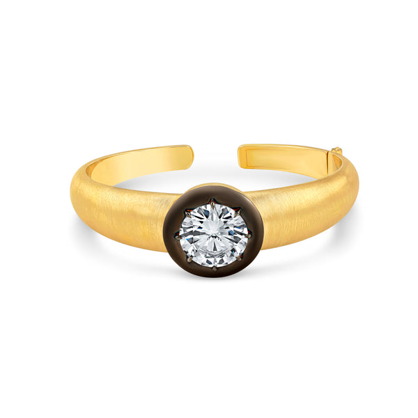 Gold Cuff with Round Diamond Center