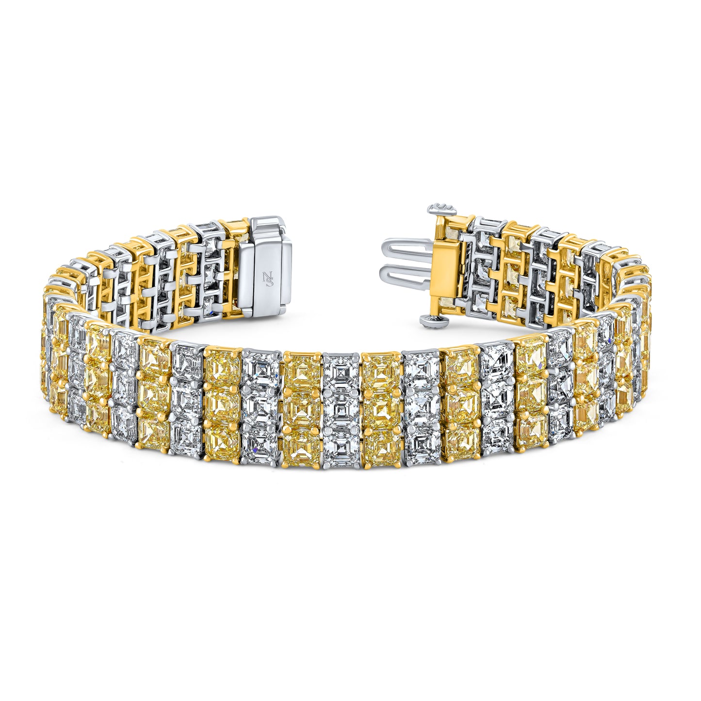 Three Row Alternating Yellow and White Diamond Bracelet