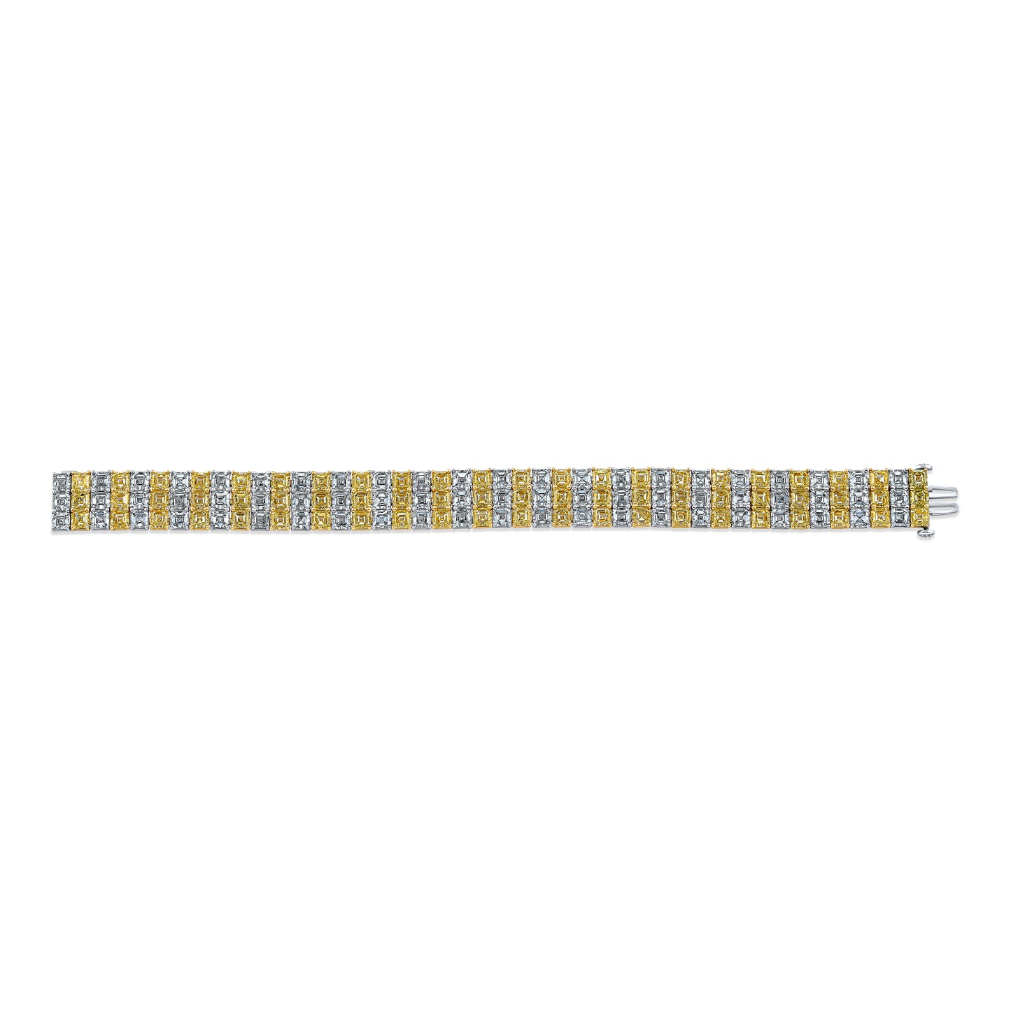 Three Row Alternating Yellow and White Diamond Bracelet