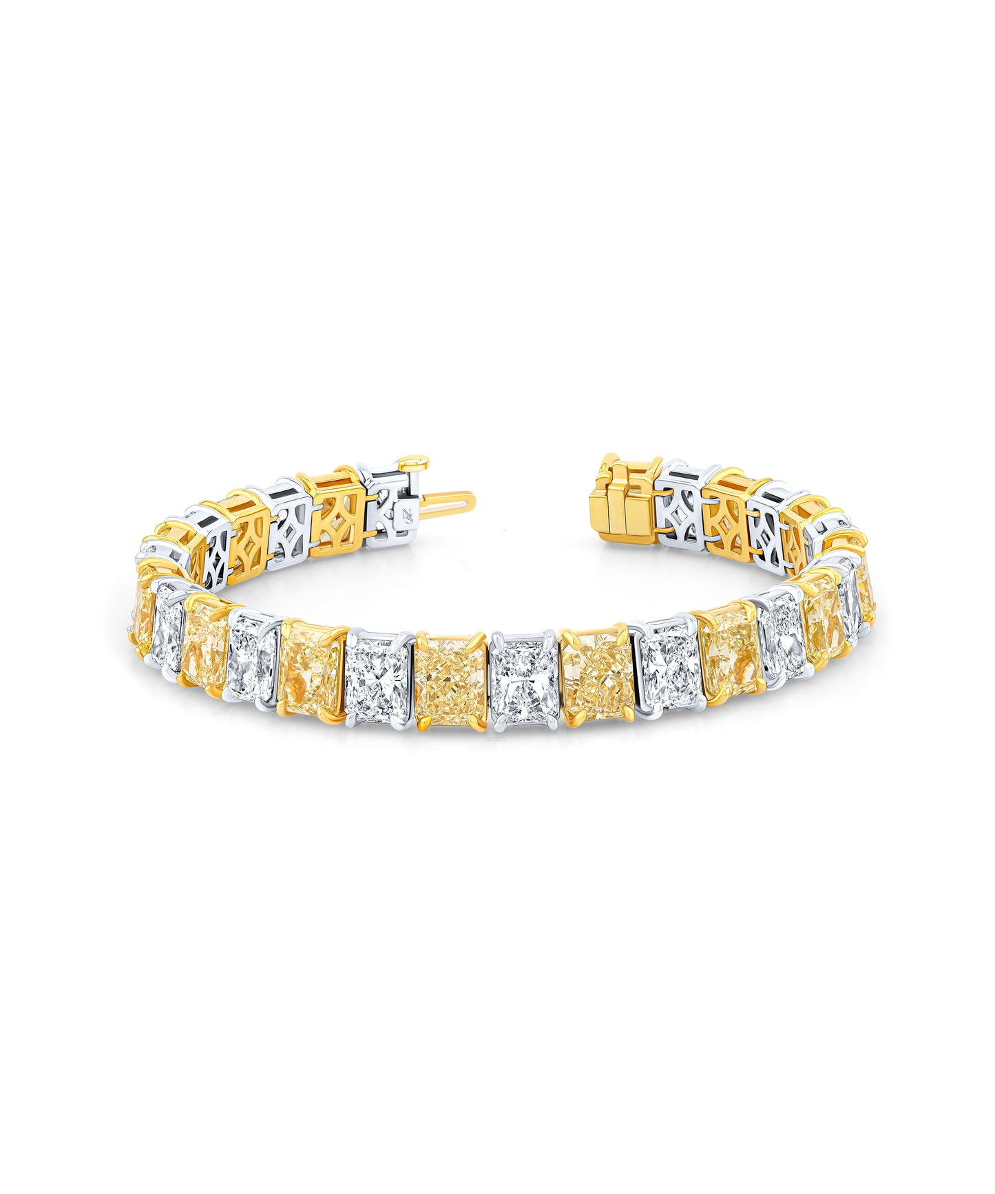 Alternating Yellow and White Radiant Diamond Bracelet