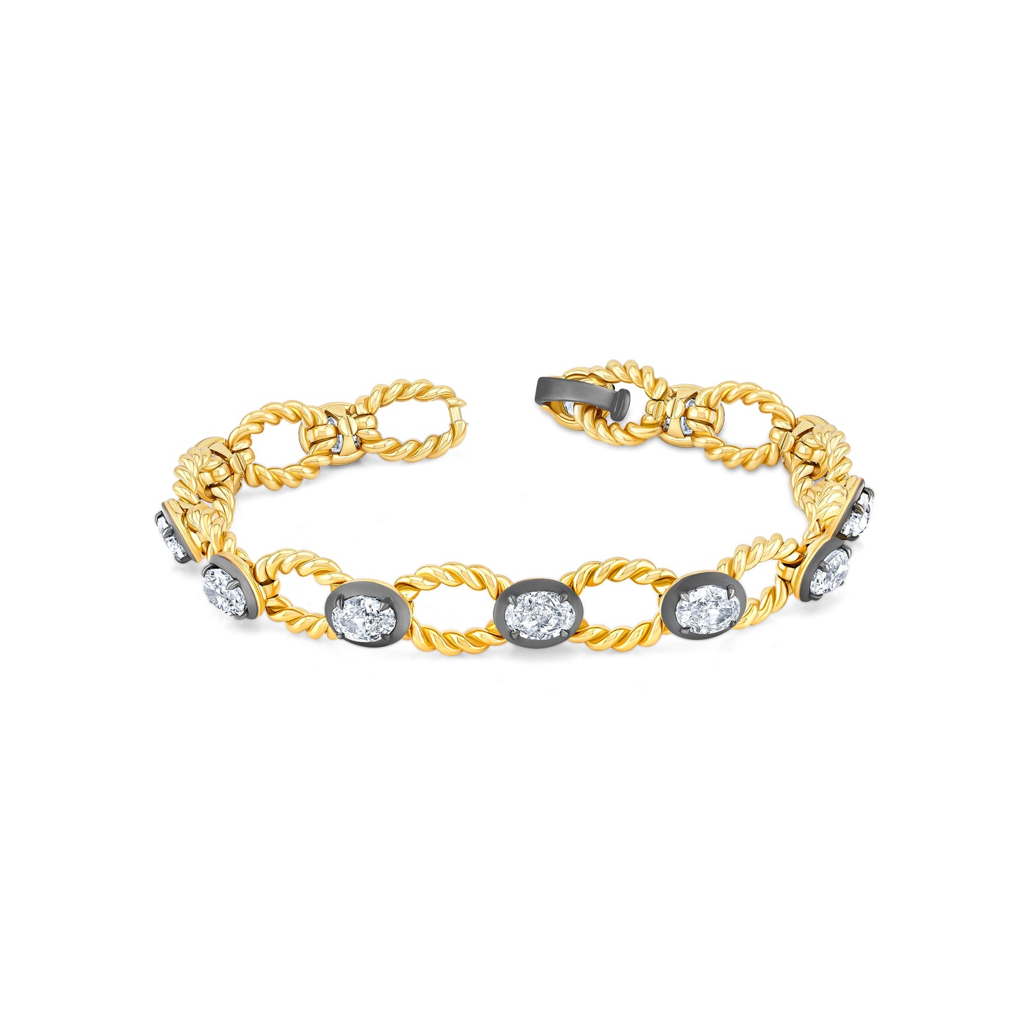 Oval Link Gold Diamond Bracelet