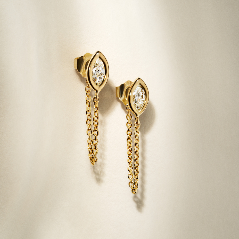 Bezel Shape Marquise Chain Hoop Earrings