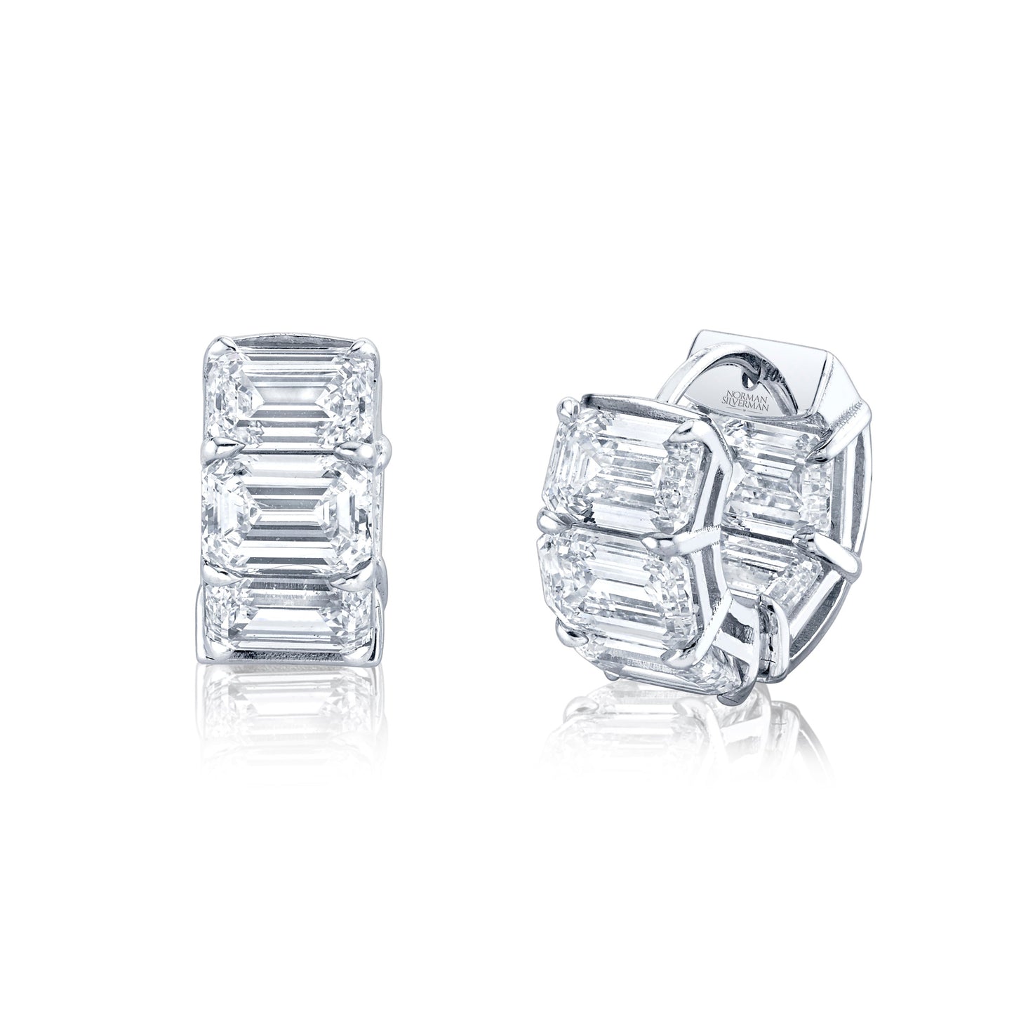10 Carat Emerald Cut Diamond Huggie Earrings