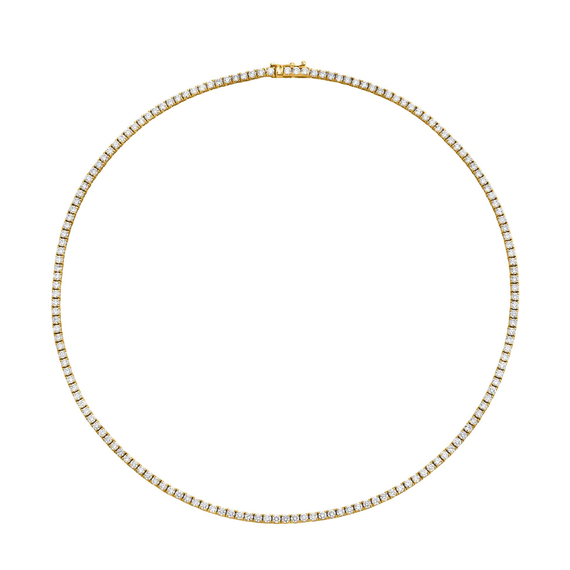 Gold diamond tennis necklace.