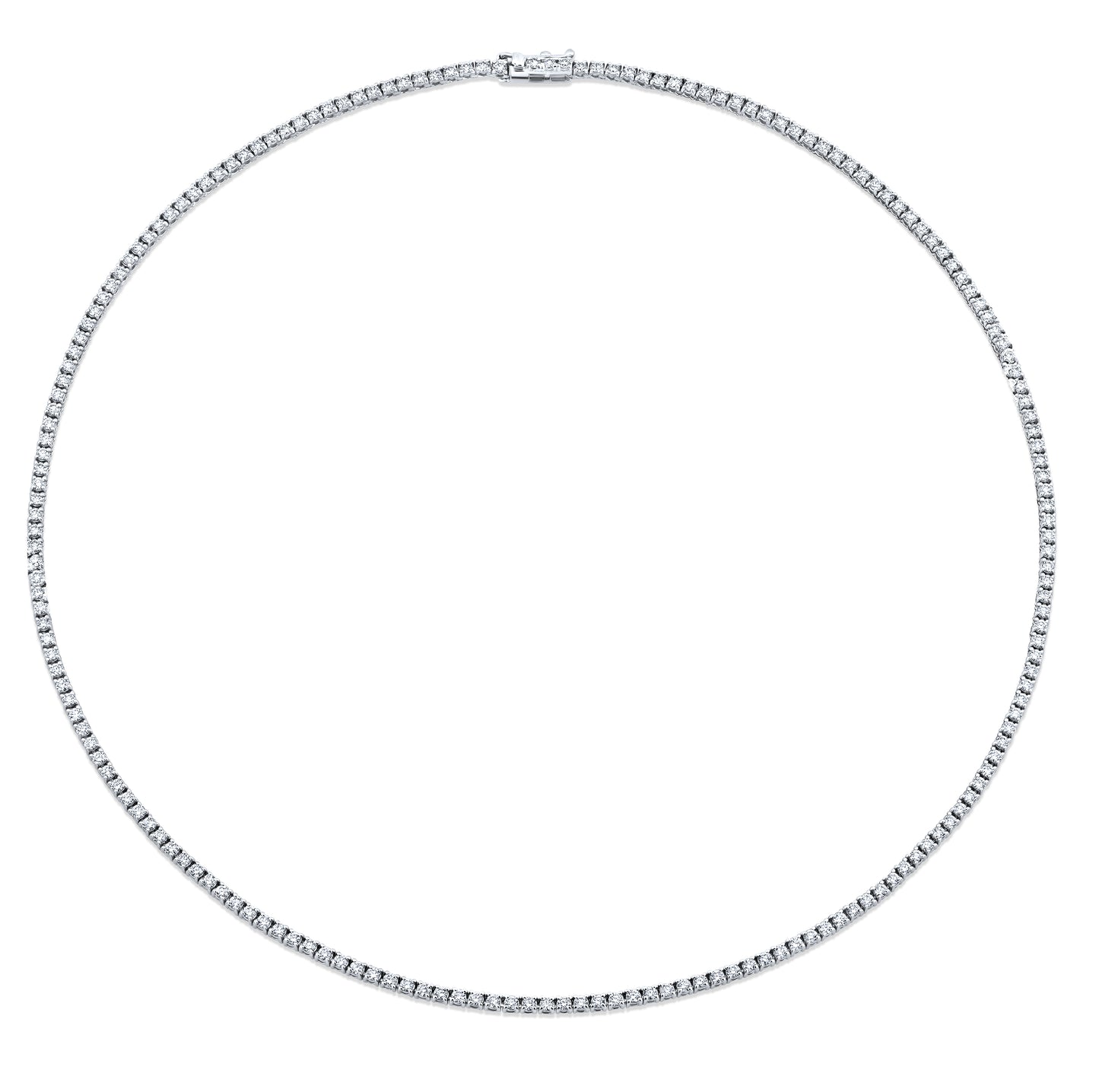 A straight line 1.7mm round diamond necklace with 4-prong mountings, crafted in 18k white gold.