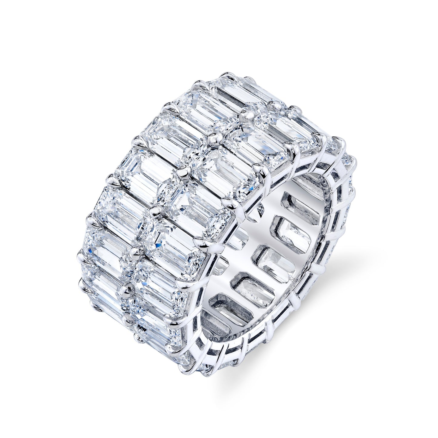 Double row diamond ring with emerald-cut stones by Norman Silverman