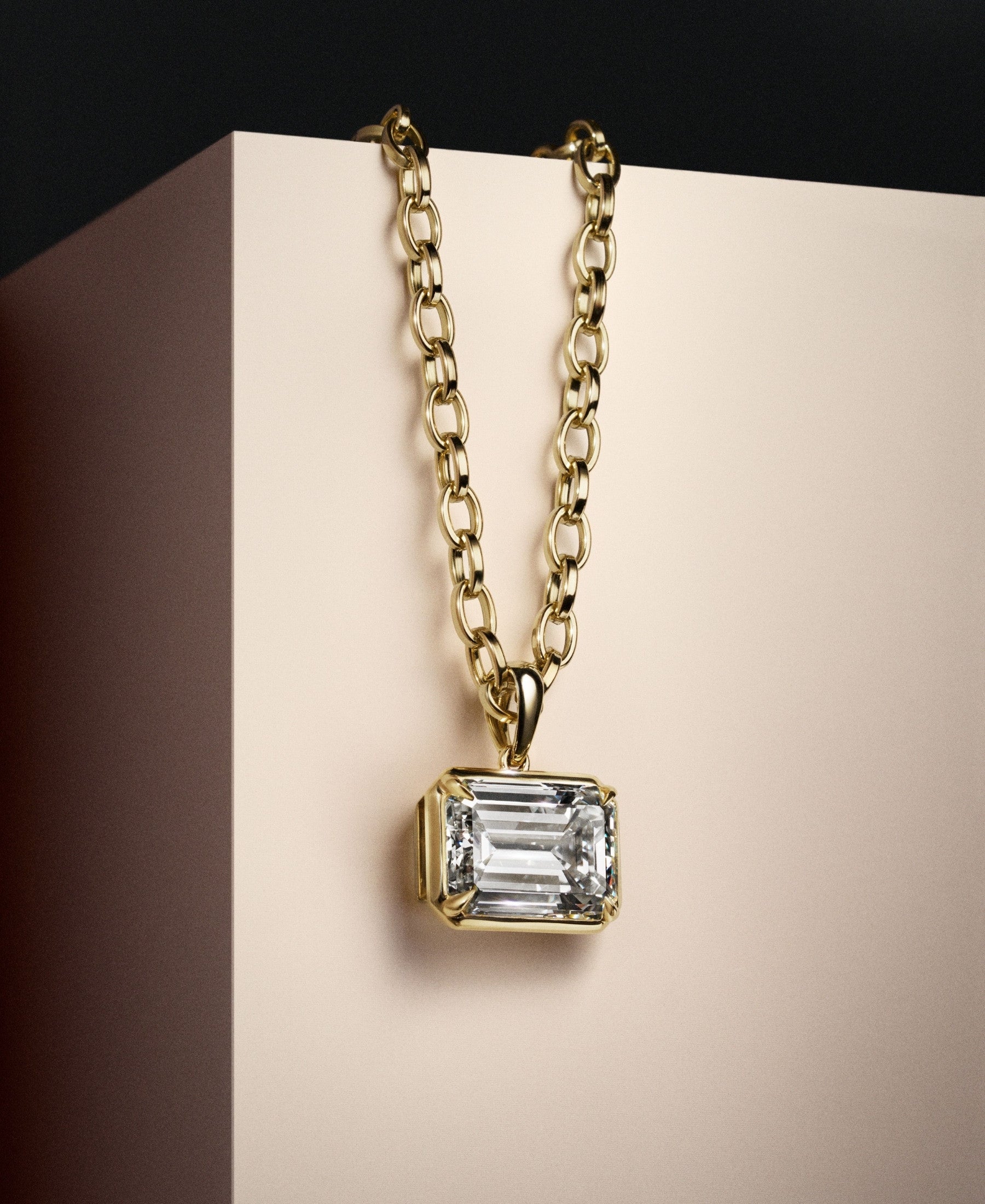 Norman Silverman East West Bezel Prong Emerald Cut Diamond Pendant