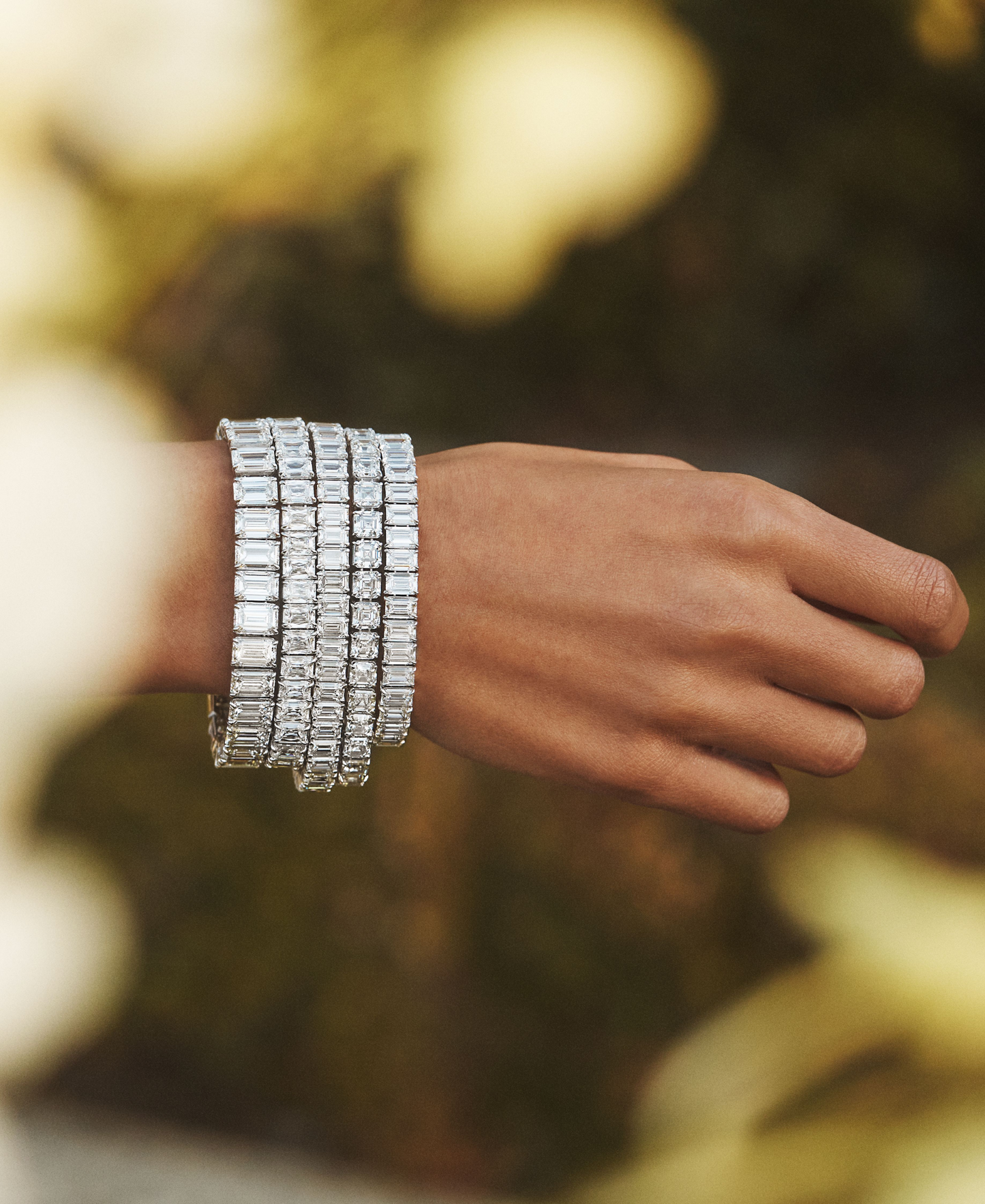 East West Emerald Cut Diamond Straight Line Bracelet