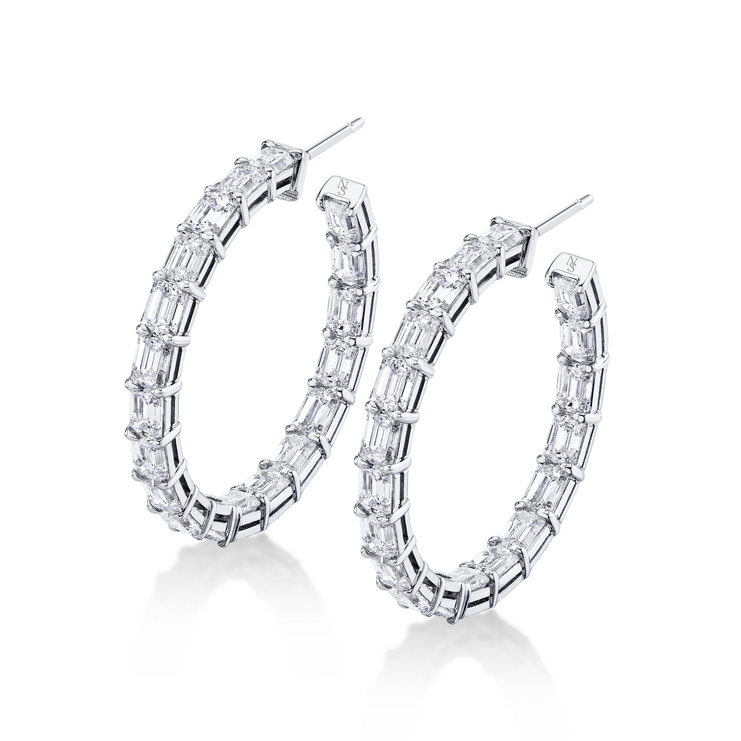 East-West Emerald Cut Diamond Hoop Earrings