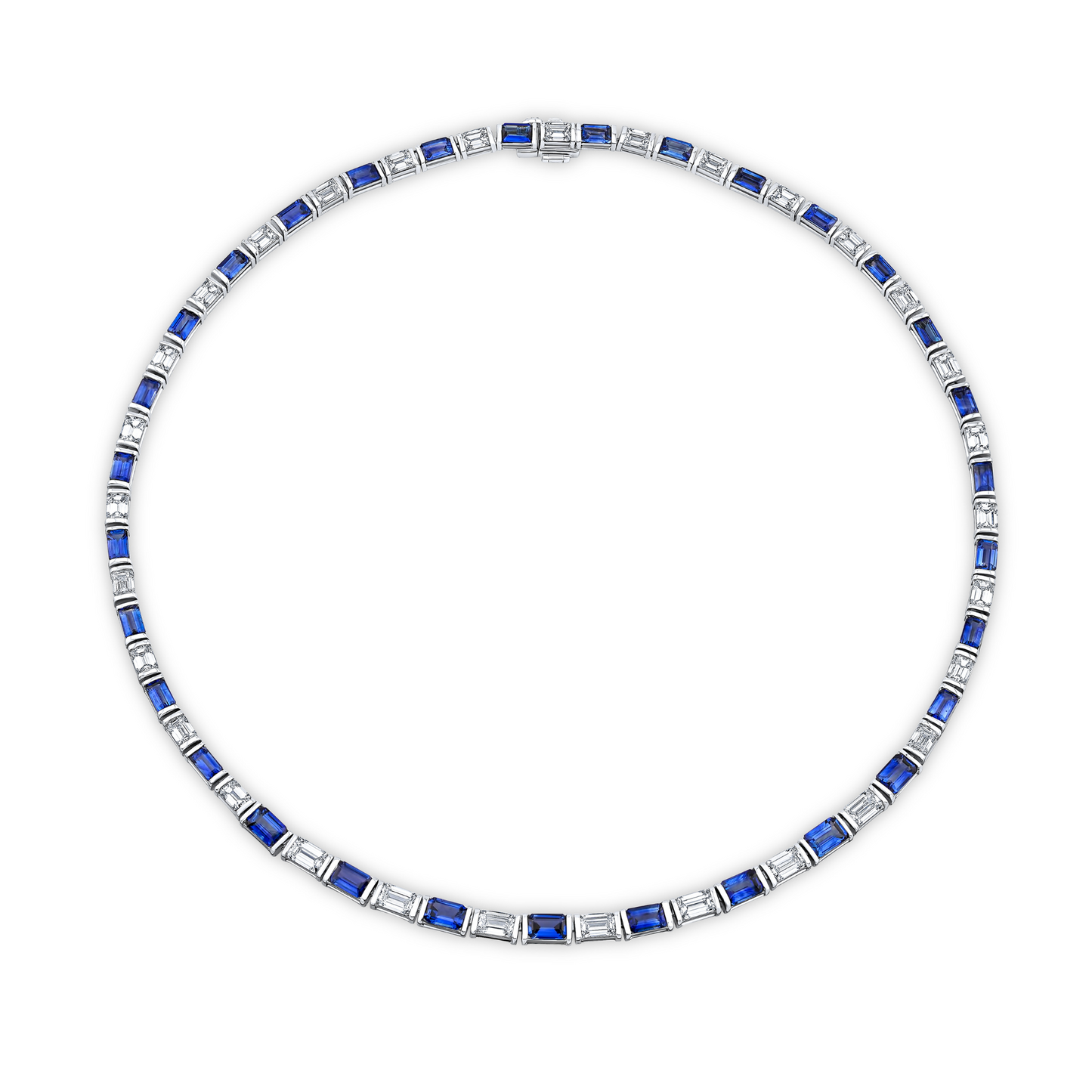 Emerald Cut Sapphire and Diamond Tennis Necklace