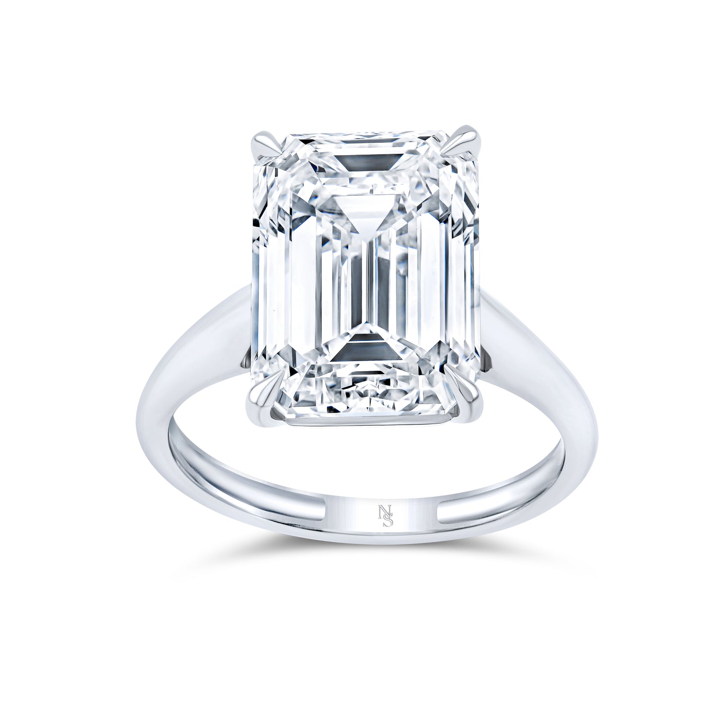 7.11 carat emerald-cut diamond set in platinum.