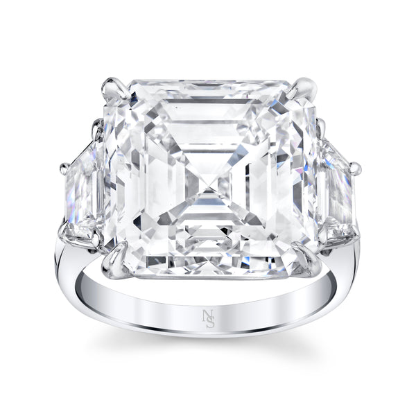 Asscher Diamond Three Stone Ring