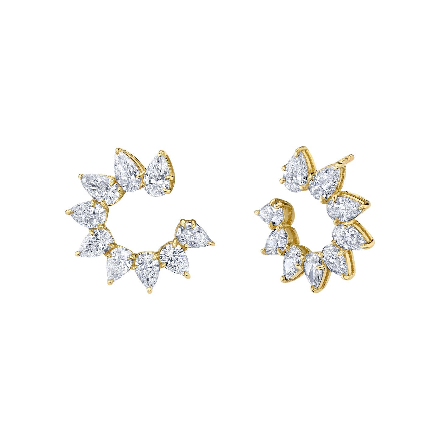 Sunburst Open Face Hoops with Pear Shaped Diamonds