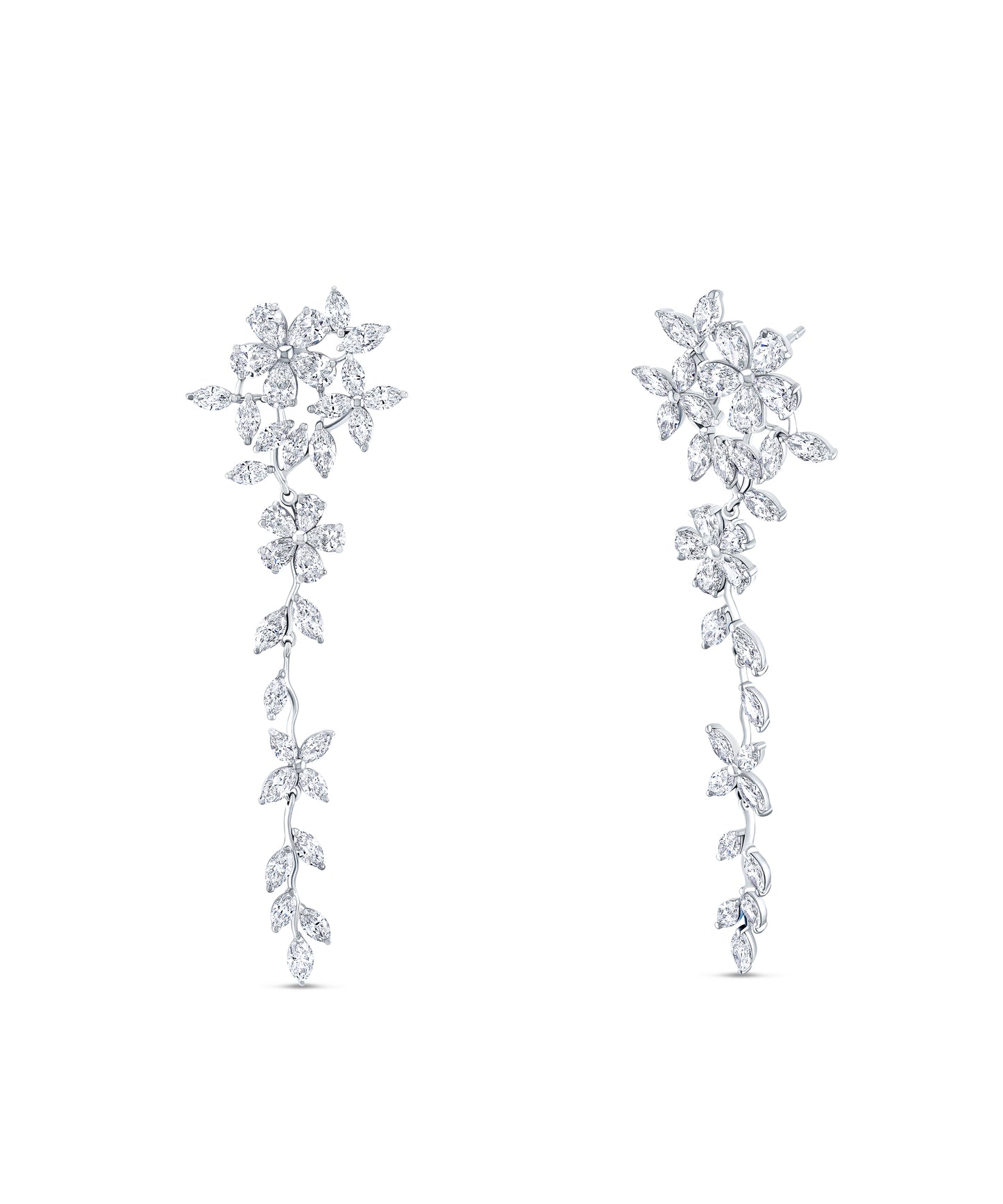 Mixed Fancy Shape Diamond Floral Earrings