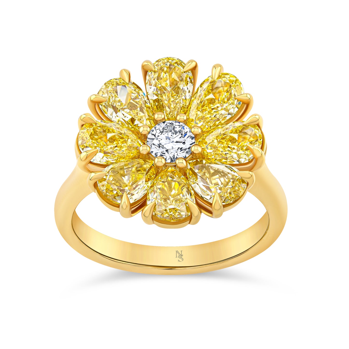 Fancy Yellow Diamond Flower Ring