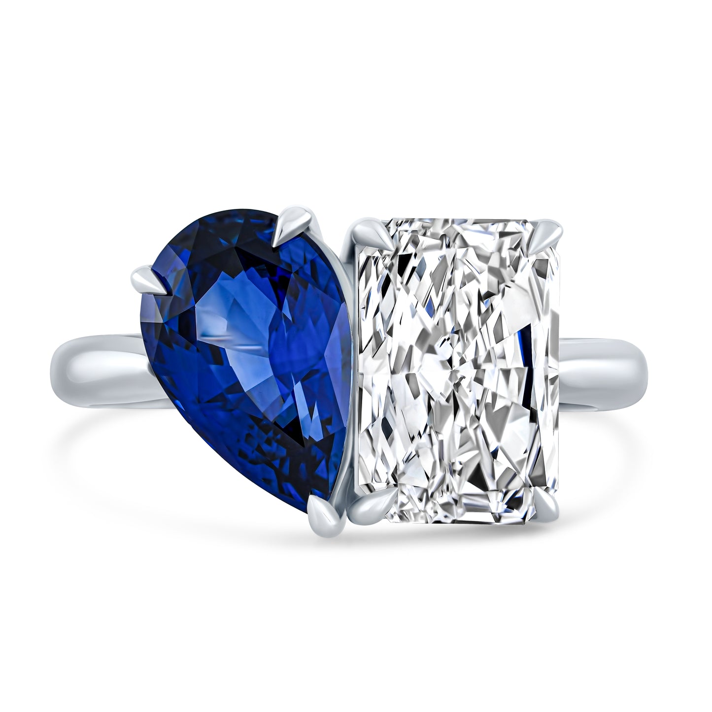 Radiant Diamond and Pear Sapphire Toi Et Moi Ring