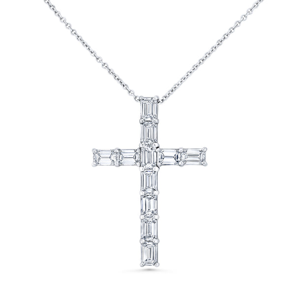 Emerald Cut Diamond Cross Pendant
