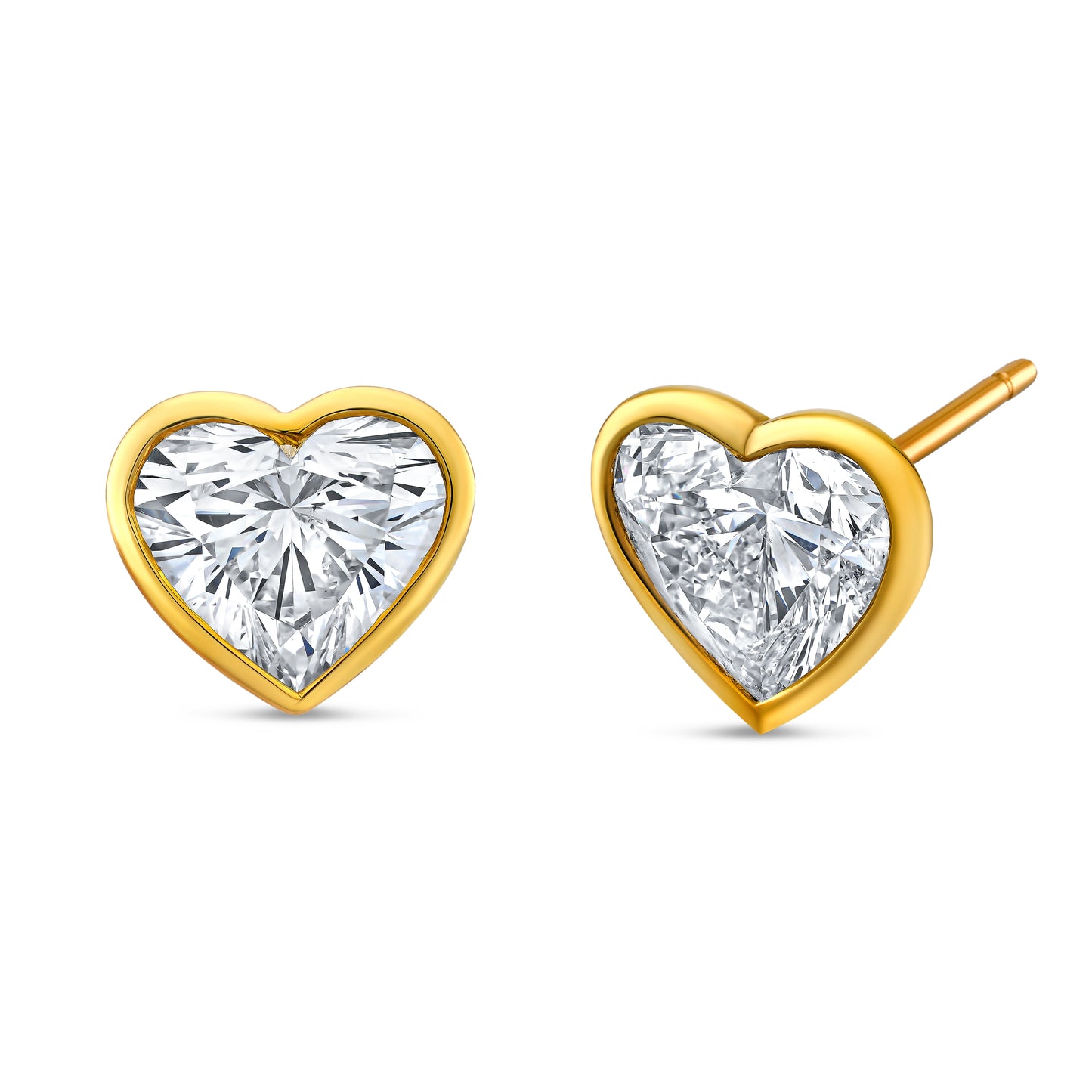 Bezel Set Heart Shaped Diamond Stud Earrings