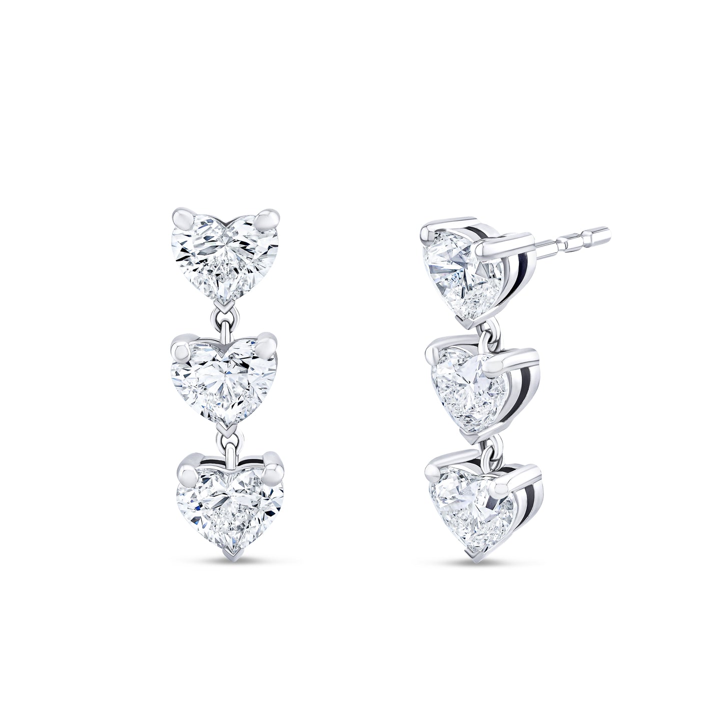 Triple Drop Heart Diamond Earrings