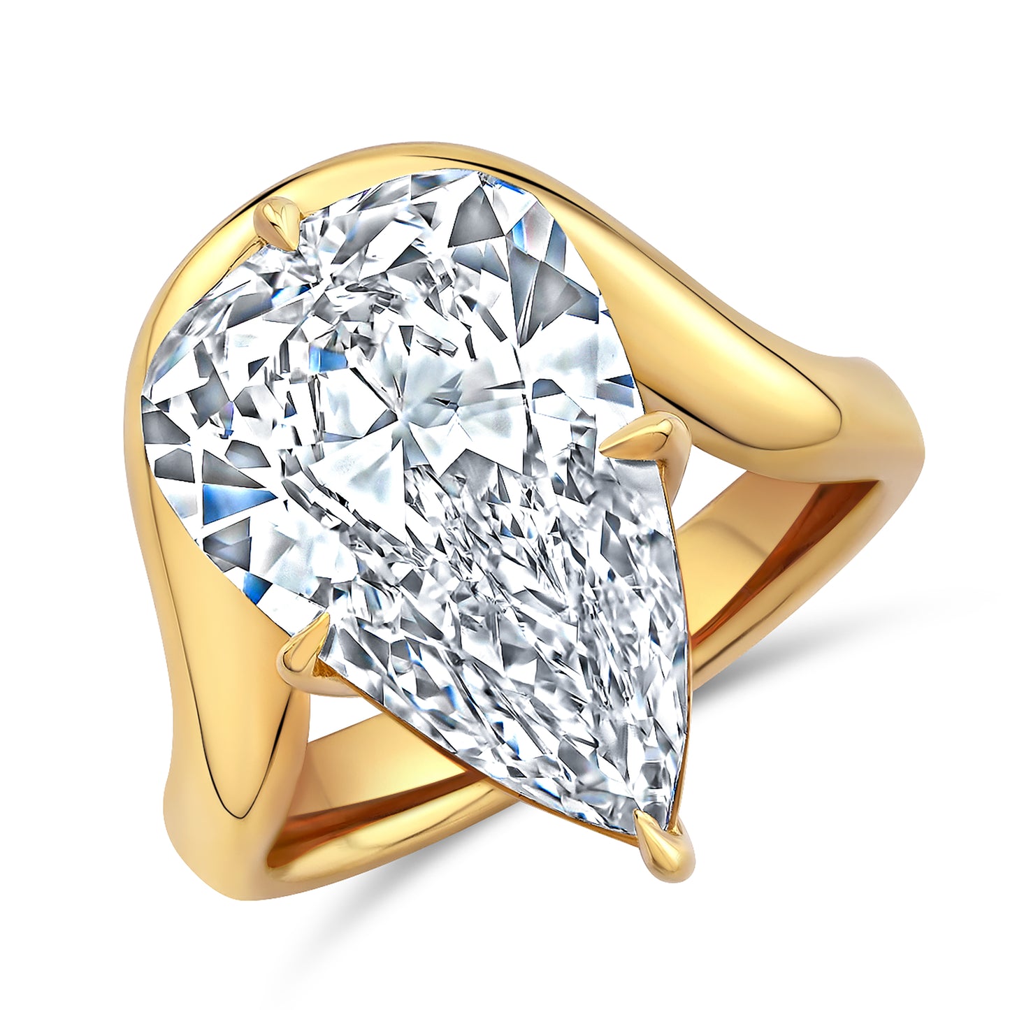 Curved Shank Pear Diamond Solitaire Ring