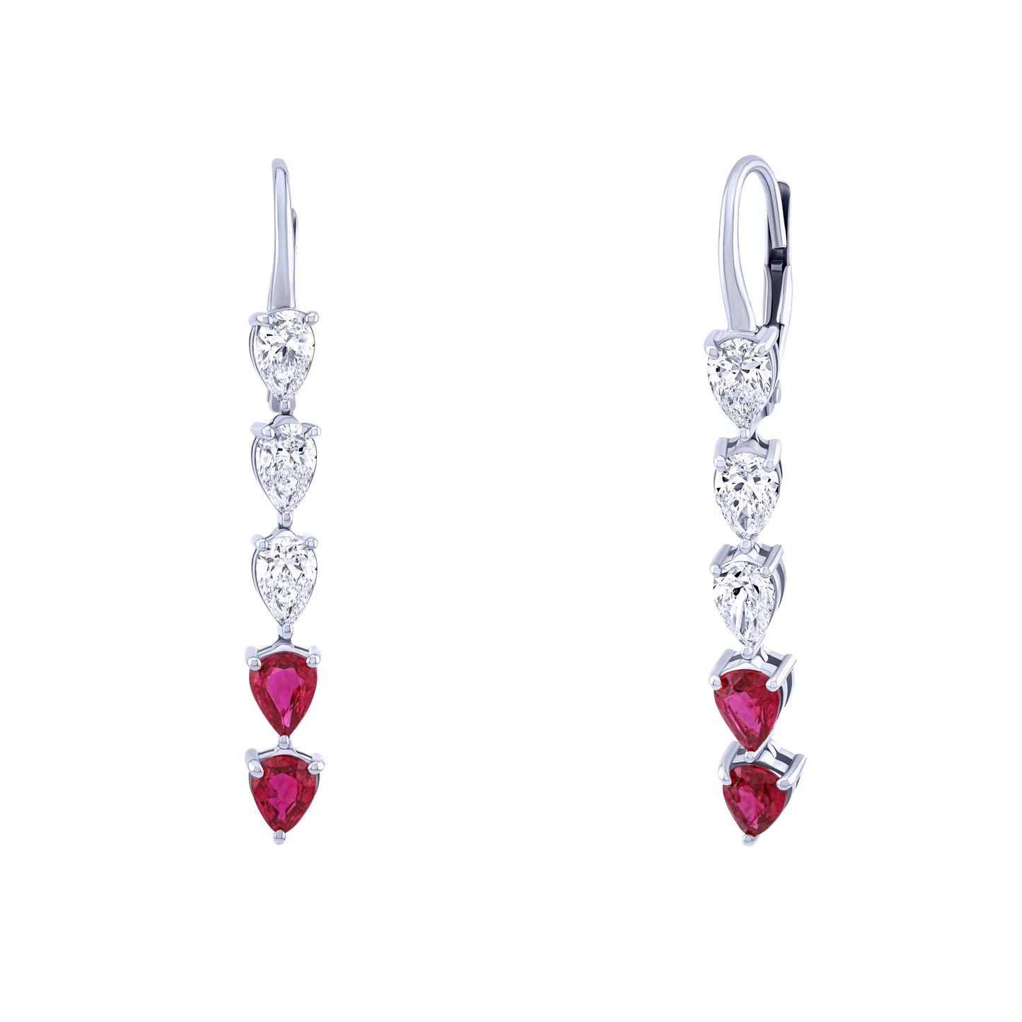 Pear Diamond and Ruby Dangle Earrings