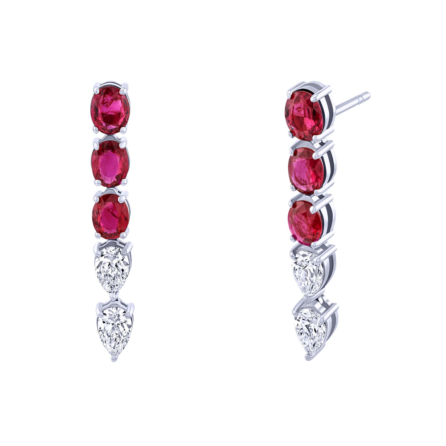 Mixed Shape Diamond and Ruby Dangle Earrings