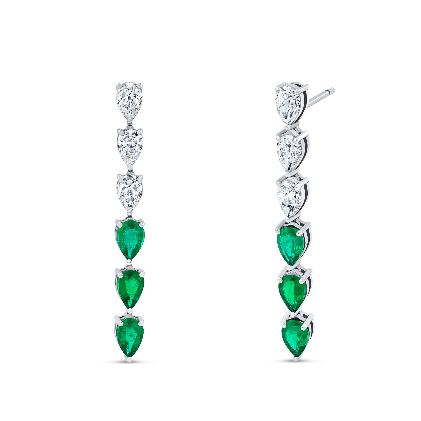 Pear Shaped Diamond and Emerald Drop Earrings