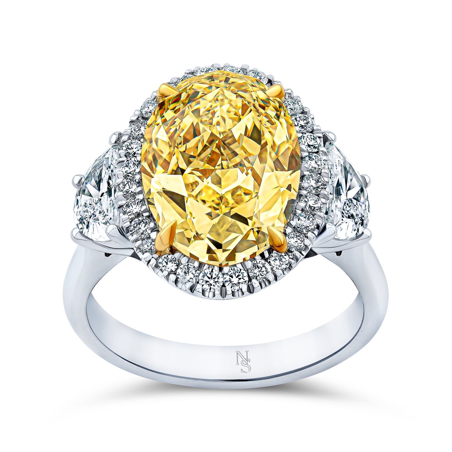 5.70 Carat Fancy Yellow Oval Diamond Three Stone Ring