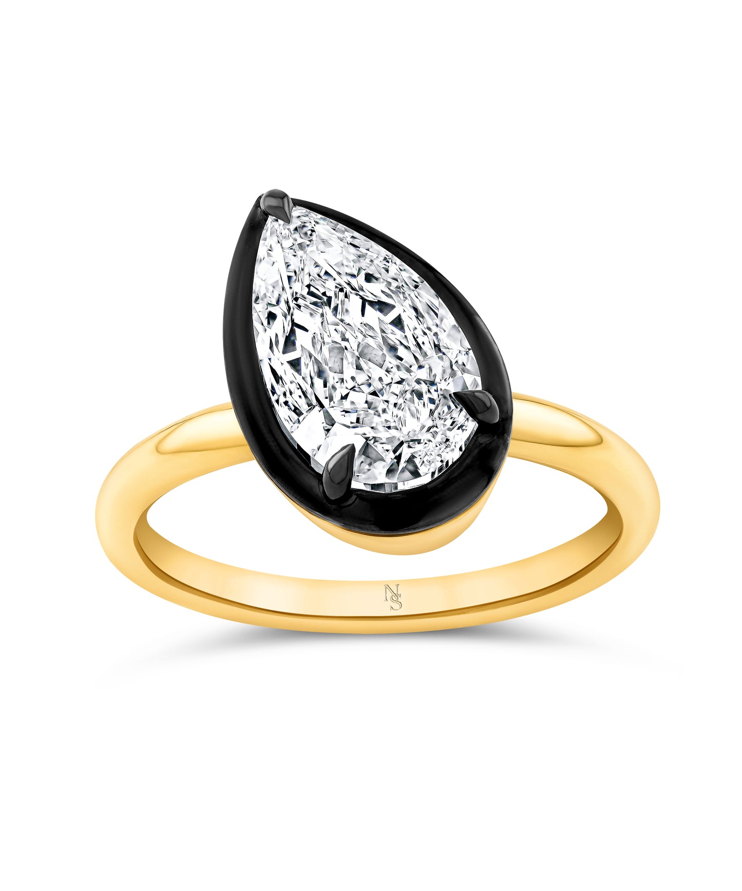 3.02 Carat Tilted Pear Diamond Solitaire Ring with Enamel