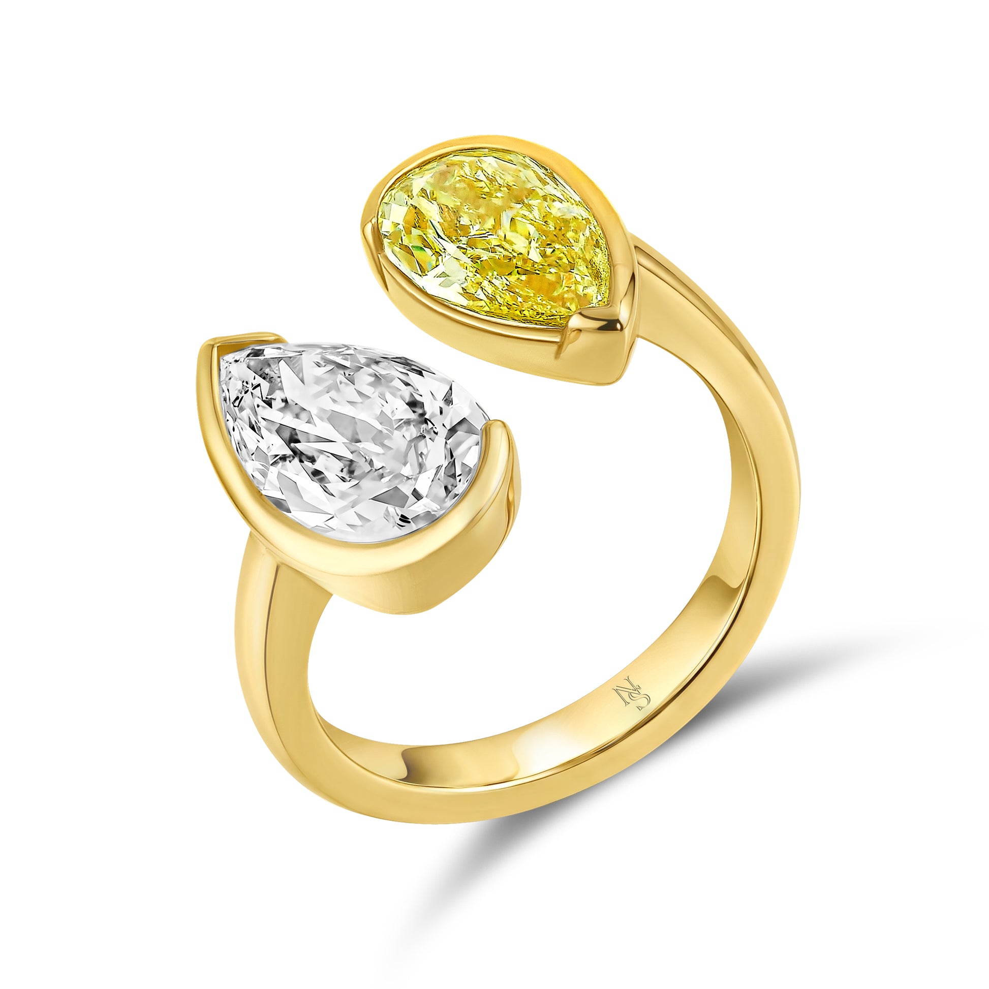 F23297 - white/yellow diamond bypass pear ring