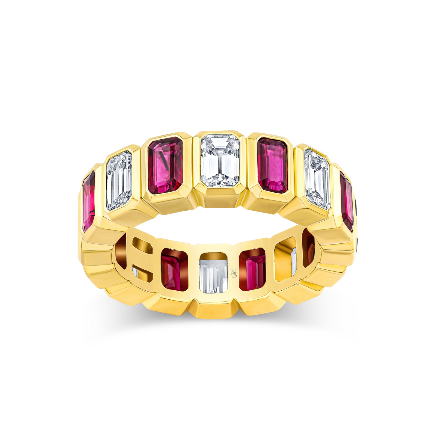 Alternating Ruby and Diamond Bezel Set Eternity Band