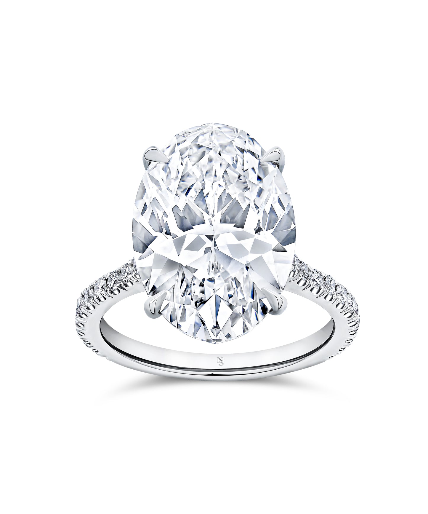 Oval Diamond Solitaire Ring with Pavé Band