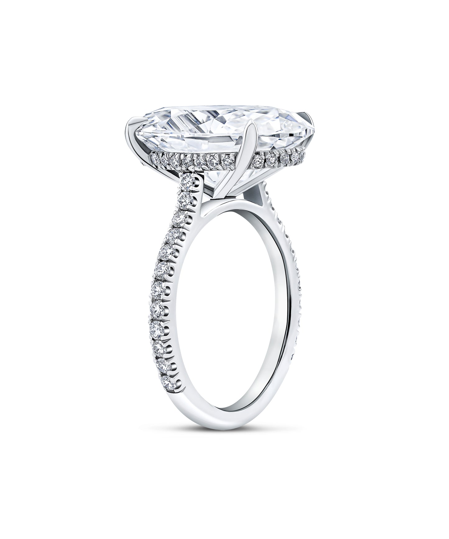 Oval Diamond Solitaire Ring with Pavé Band