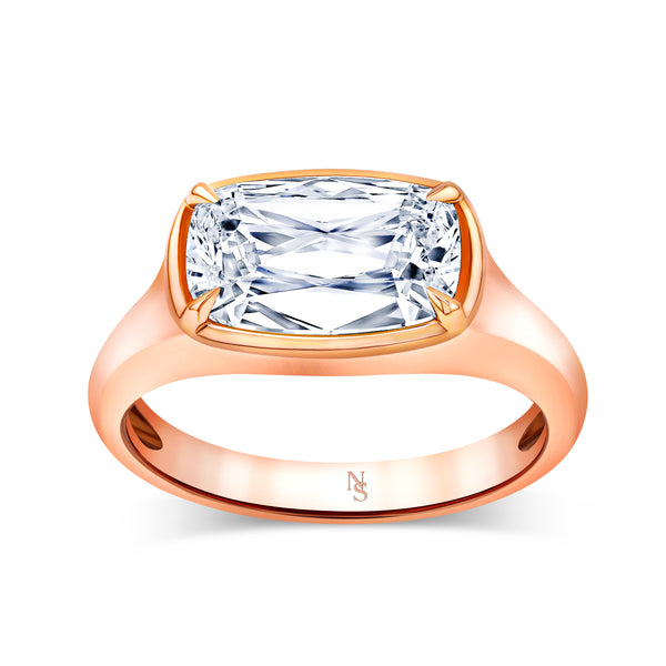 East West Cushion Cut Diamond Bezel Ring