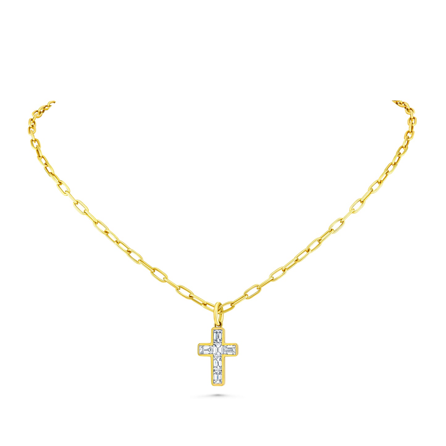 Emerald Cut Diamond Cross Pendant