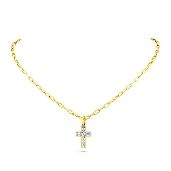 Emerald Cut Diamond Cross Pendant