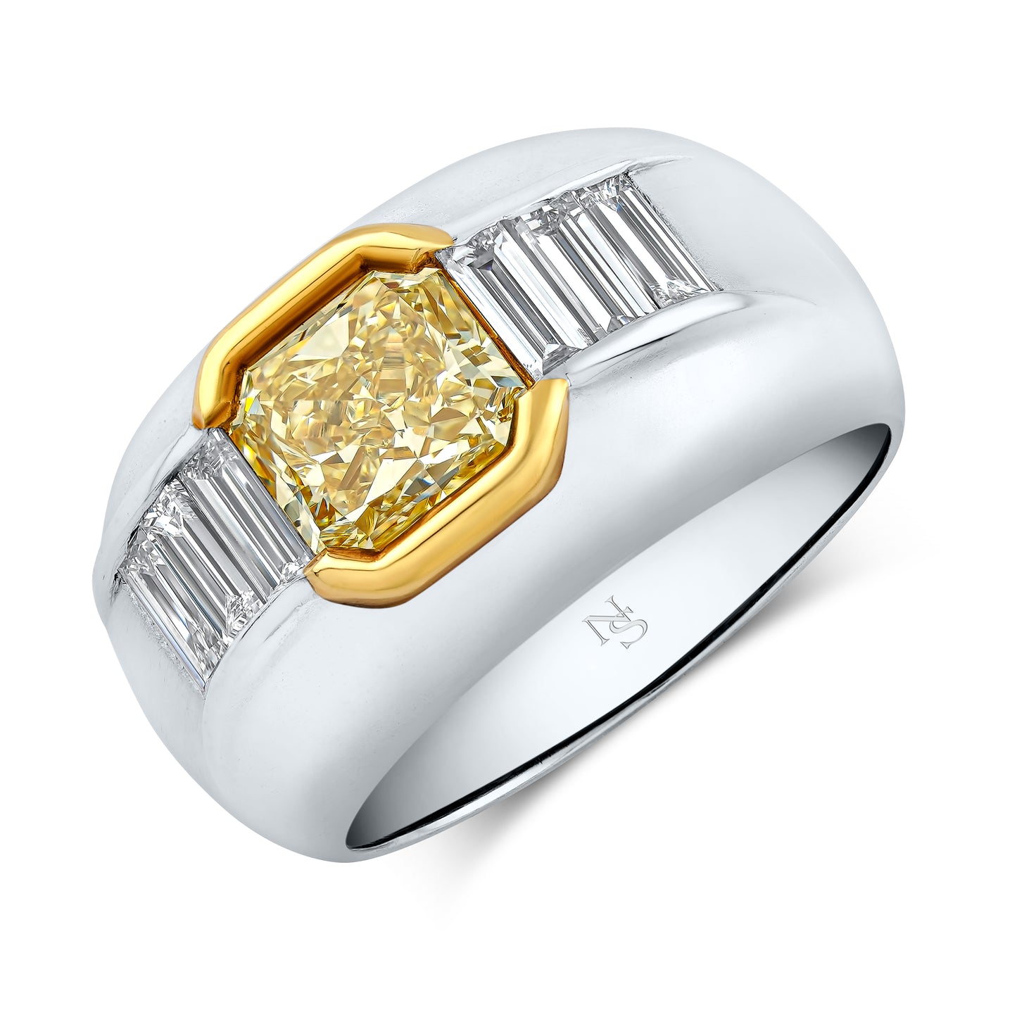 Fancy Yellow Radiant Diamond Bezel Set Gents Ring